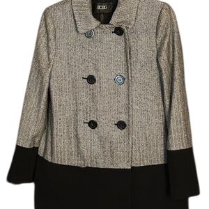 BCBG Women's Black and Gray Pea Coat Herringbone Pattern Size 2